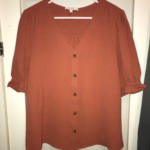 Orange Button Up Top